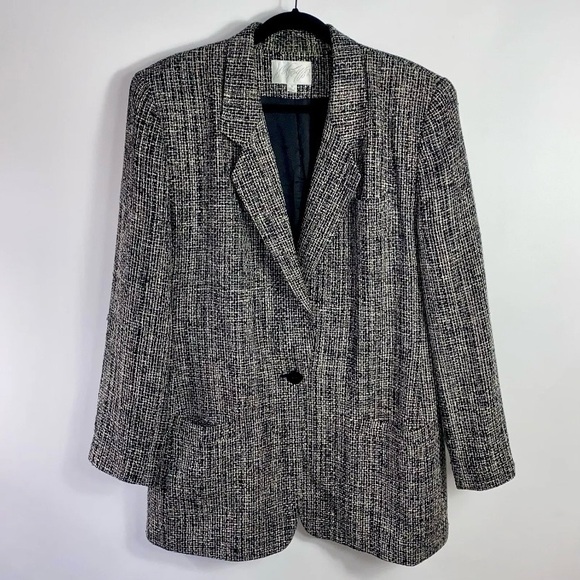 Lord & Taylor Vintage Women’s 100% Silk Black & White Tweed Blazer Jacket Sz 16 - Picture 9 of 9